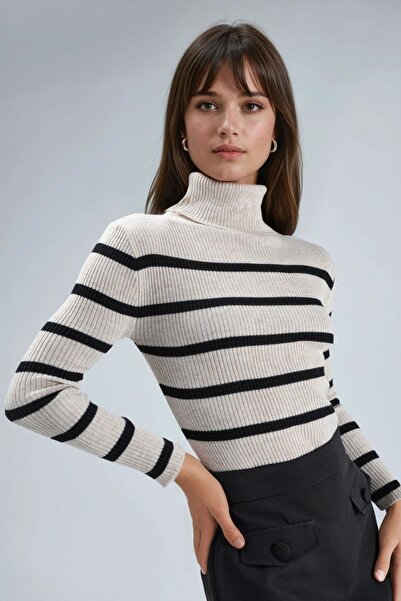 Hiccup MY FASHION Pulover cu guler înalt, cu dungi, mulat pe corp