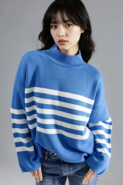 Hiccup My Fashion Plus Size Striped Turtleneck Sweater