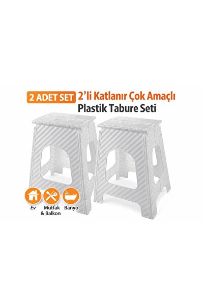 Toptancı Amca 2 Adet Taşınabilir Katlanır Beyaz Saral 1.Kalite Tabure Büyük B...