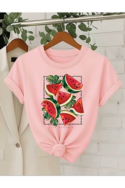 yombaa Μπλουζάκι με στάμπα καρπούζι, με στρογγυλή λαιμόκοψη, casual και άνετο.