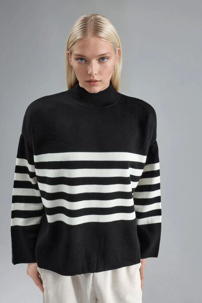 Hiccup My Fashion Plus Size Striped Turtleneck Sweater