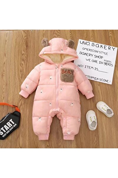 melisam.msg Girl Boy Baby Bear Embroidered Inflatable Jumpsuit Thick Cute Fle...