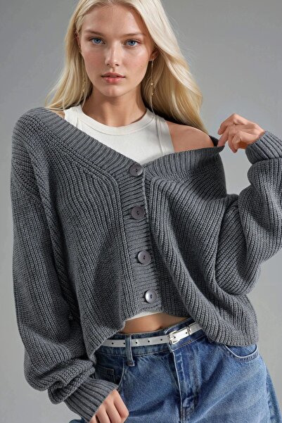 Hiccup MY FASHION Fitilli Örgü Düğmeli Kısa Hırka