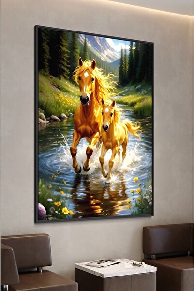 ARTAN GALLERY İtalyan Kadife At ve Yavru Duvar Tablosu | Doğa Manzarası | Yağ...