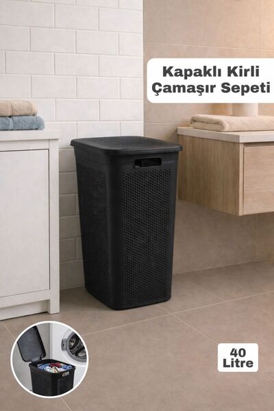 Funny Life 40 Litre Kirli Çamaşır Sepeti - Kapaklı - Delikli - Slim Kirli Sep...