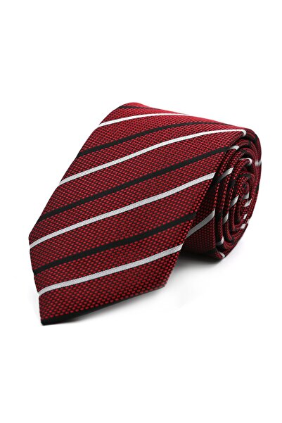 Sade Kravat ربطة عنق مخططة باللون الأحمر الداكن والأسود والأبيض 32860 باللون ...