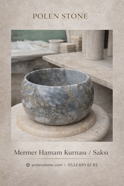 Polen Stone 🪨 Doğal Mermer Hamam Kurnası / Dekoratif Saksı