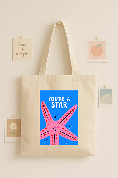 Maki Craft You're a Star Yıldız Desenli Baskılı Bez Çanta – Pamuk Tote Bag
