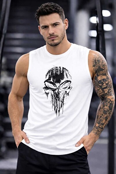 TREND ALİSSE Men's White Printed Sports Tank Top Comfortable Athlete Tank Top...