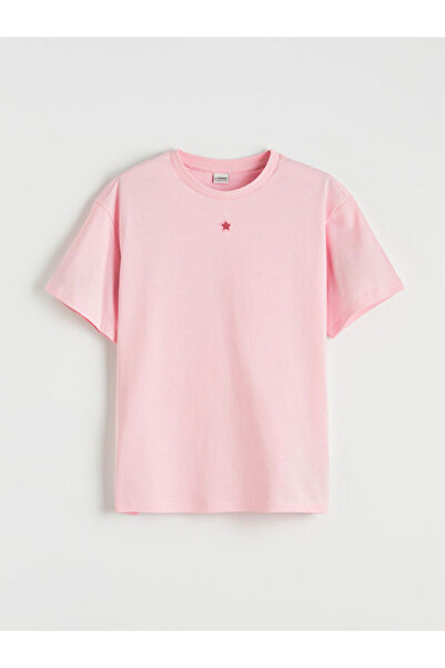 LC Waikiki Tricou pentru fete cu guler oval și broderie detaliată Sparkly Cho...