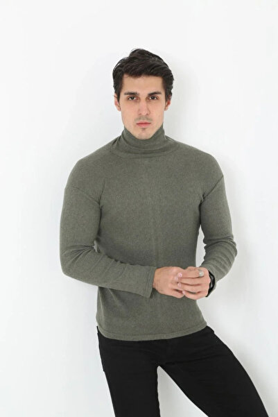 MODA Men's Camisole Turtleneck Full Lycra Corded Body Sweater - Khaki