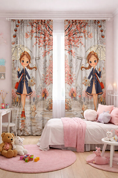 Bebişim Halı ستارة خلفية لغرفة الفتيات ذات جناحين مع مظلة ونقشات فتيات وزهور