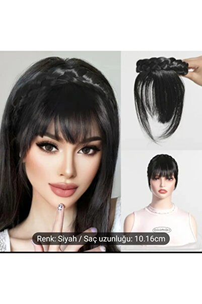 PERUK Örgülü taç modelli kahkül, kahkül Siyah taç kahkül