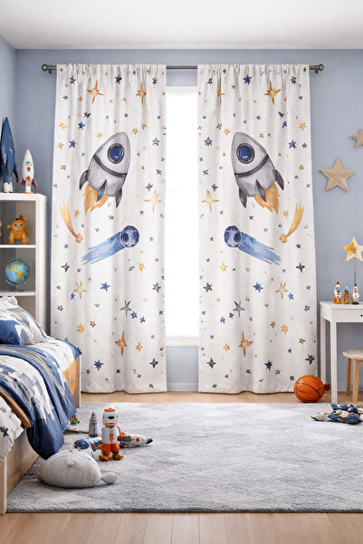 Bebişim Halı ستارة خلفية لغرفة الأولاد بتصميم مزدوج الجناح مع صورة صاروخ فضائ...