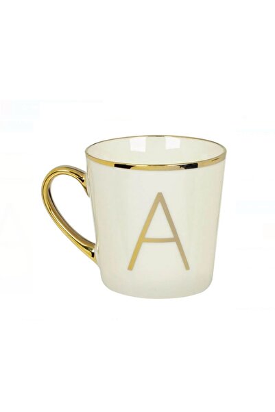 OEM New Bone Ecru Mug with Gold Letter A and Gold Handle, 10 x 10 cm, 460ml