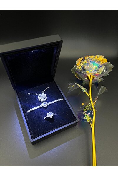 Sepetten Eve Işıklı Kutuda 3 Lü Yonca Kolye Kalpli Yüzük Bileklik Sonsuzluk G...