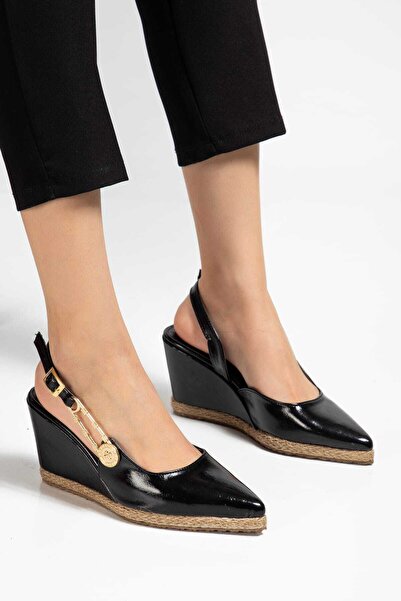 SEDRİK yeni sezon dolgu topuklu yandan tokalı sivri burunlu hasır detaylı aya...