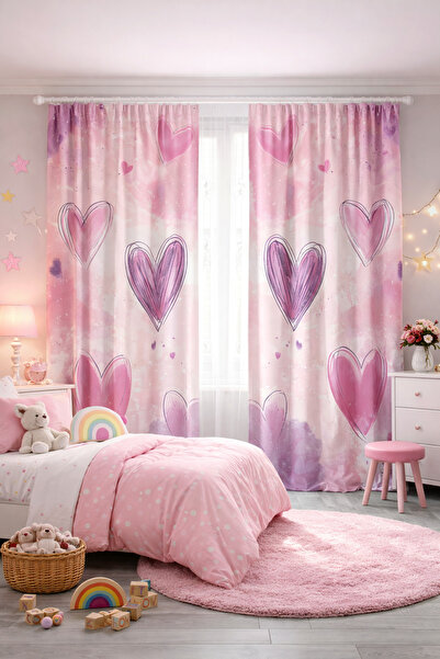 Bebişim Halı ستارة خلفية لغرفة الفتيات ذات جناحين مزدوجين باللون الوردي والأر...