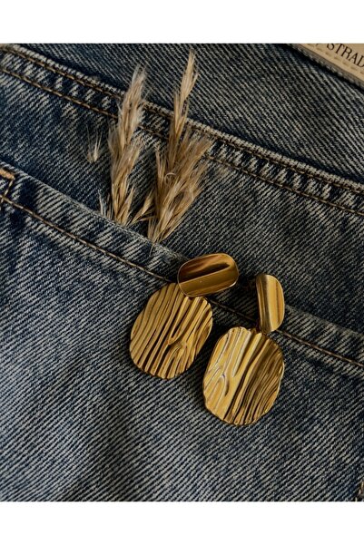 SHINELUC Steel Gold Dangle Alora Earrings