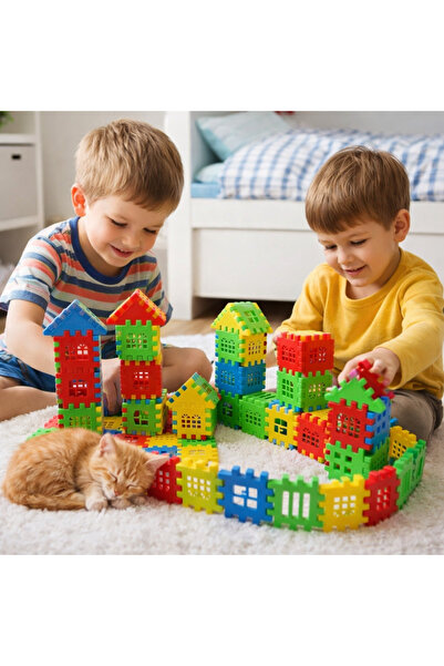 ESEMİZ Puzzle City 3d Yapı Ve Tasarım Blokları 64 Parça Eğitici Oyuncak (Fita...