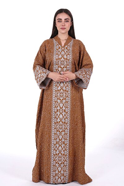 al bent al sharqieh Women's wide embroidered linen jalabiya dress with a hidd...