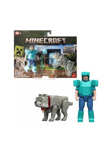 mattel Set de figurine Minecraft Filmul Steve și Wolf, 10 cm, pentru băieți
