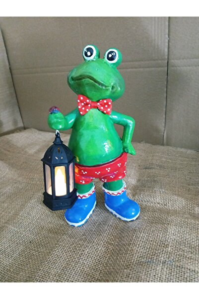 RENKLİMASALTASARIMLAR El Boyaması Işıklı Kurbağa Biblo – LED Fenerli Dekorati...