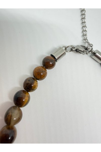 Tasarım Tiger's Eye Natural Stone Men's Bracelet – Adjustable Model – Handmade