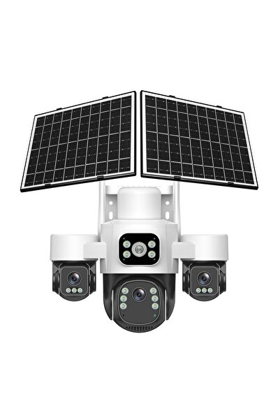 Kualite 4 Kameralı 12MP 4G Solar PTZ Güvenlik Kamerası 3 Motorlu 7/24 Kayıt