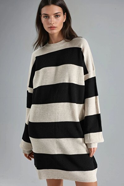 Hiccup My Fashion Crew Neck Striped Mini Knit Dress