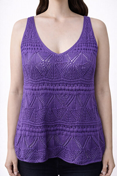 Neden Tekstil Purple Openwork Knitwear Sleeveless Undershirt Blouse