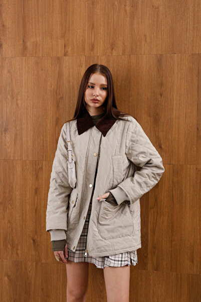 HOPE AND ME Kapitone Kadife Yaka Astarlı Krem Mont