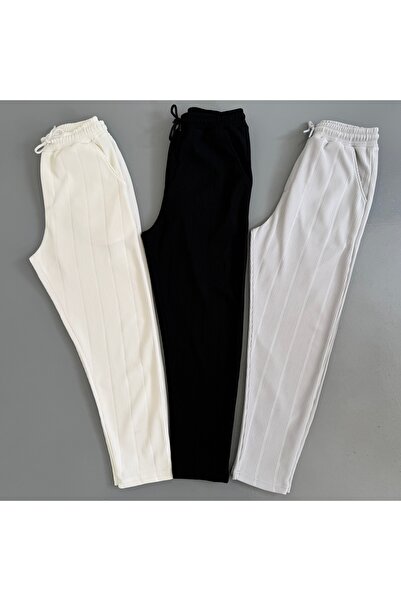 WENMİNG Men's Trousers Ottoman Fabric Relaxed Fit 3-Piece White Black Gray