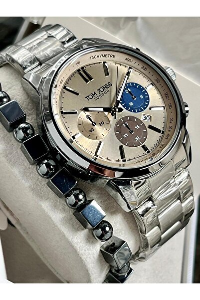 Tom Jones Yeni Erkek Kol Saati Gümüş Renk Çelik Kordon 5 Atm Su Geçirmez+Bile...