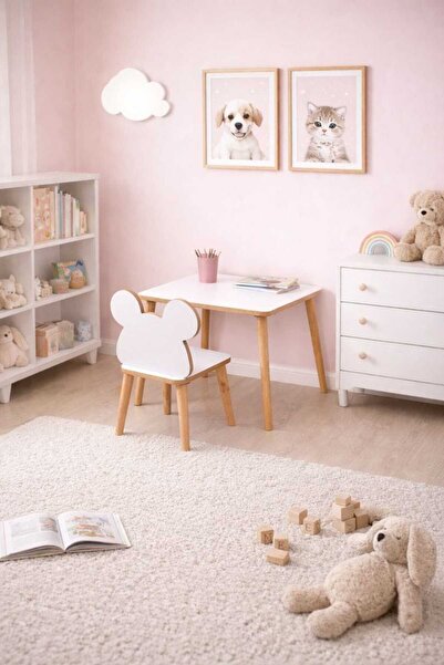 eceahşaptasarım Çocuk Masa Sandalye Takımı Aktivite Masası Çalışma Masası 1 M...