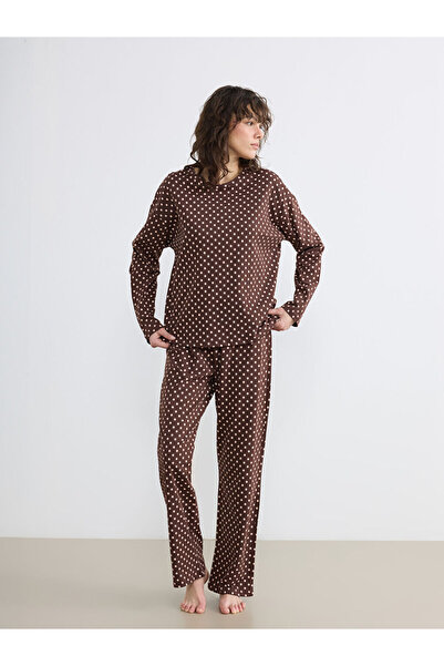 LC Waikiki Women's Pajama Set with Crew Neck and Polka Dot Print