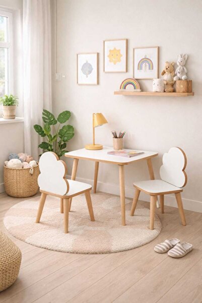 eceahşaptasarım Çocuk Masa Sandalye Takımı Aktivite Masası Çalışma Masası 1 M...