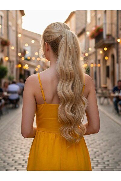 Handmade Tokalı Uzun Sentetik At kuyruğu saç, KUMRAL BEYAZ PLATİN RÖFLELİ