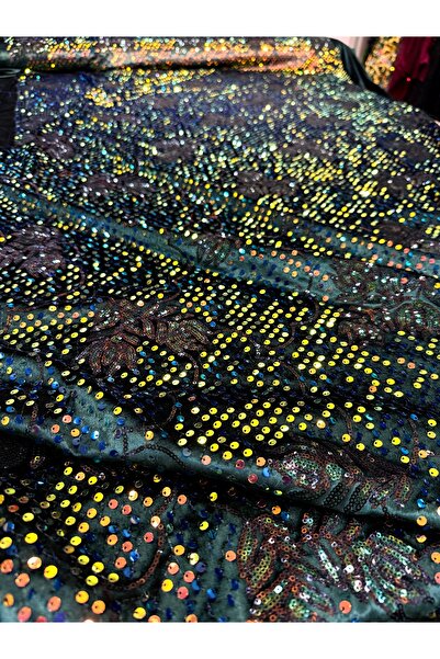 OsmanKumaşDantel Hologram payet işlemeli ipeksi kadife (1 adet=110cmx100cm)