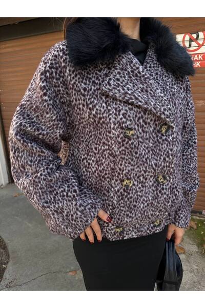 manana fashion Oversized Coat with Fur Collar