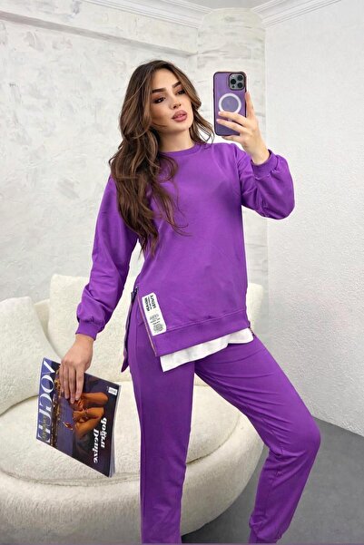 Mottotrend Top and Bottom Purble Two Piece Set