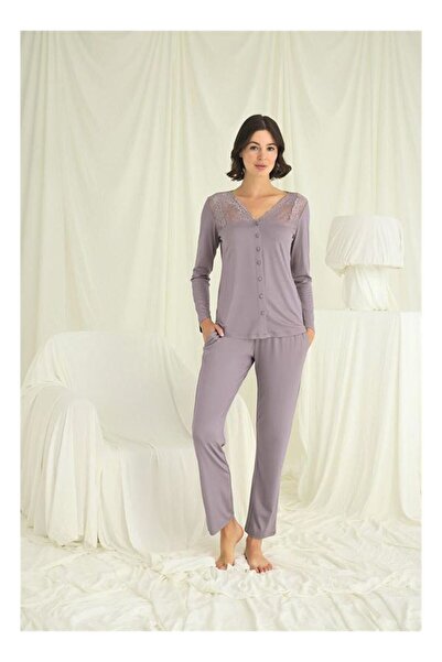 byasafkids Buttoned Pajama Set with Lace Collar and Shoulder Sleeves