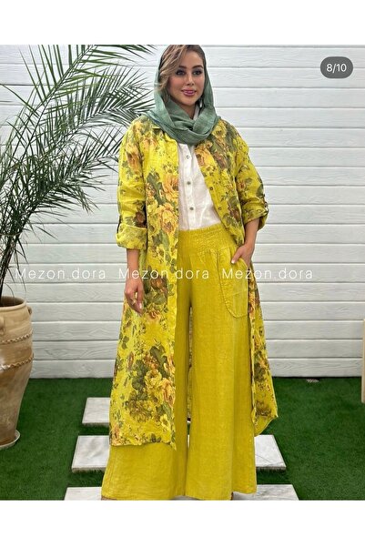 yusracollectionn İtalyan Keten Uzun Gömlek – Hafif ve Rahat Çiçek Desenli