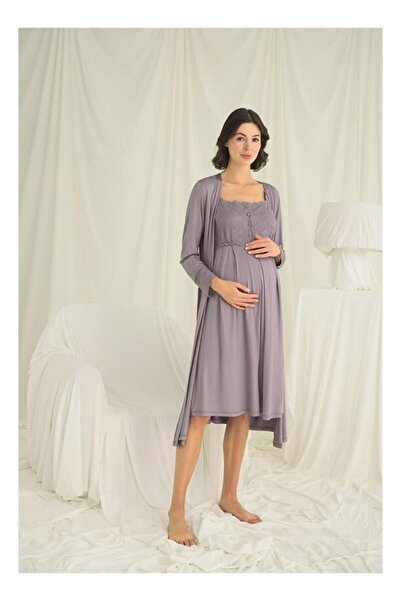 byasafkids Lace Front Buttoned Maternity Maternity Dressing Gown Set