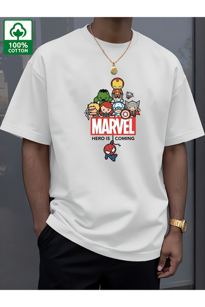 Flow touch تيشيرت أبيض مطبوع بقصة واسعة للجنسين (نسائي/رجالي)