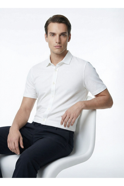 Fabrika Slim Fit Gömlek Yaka Düz Kırık Beyaz Erkek Gömlek F6SM-GML 2128