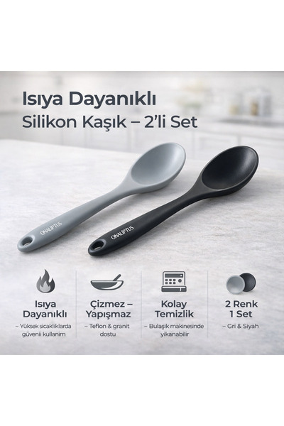Single ( 4 Adet ) 28 Cm İsıya Dayanıklı Yanmaz Yapışmaz Silikon Derin Kaşık Seti