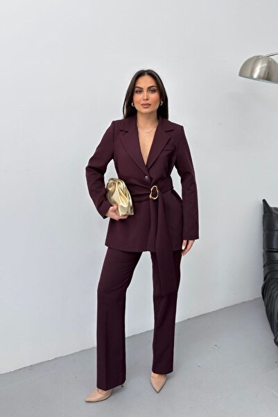 spirituel Set de două piese pentru femei, sacou elegant cu curea cu cataramă ...