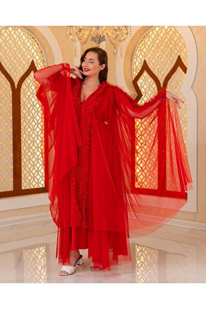 Limas lingerie Special Design Tulle, 2-Piece Long Dressing Gown with Lace Det...