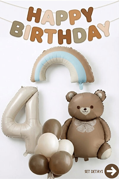 BALOMİS Ayıcık Temalı 4 Yaş Doğum Günü Balon Konsept Seti